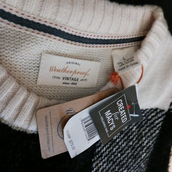 NEW Weatherproof Vintage Buffalo Check Crew Neck Sweater in Whitecap Size L - Picture 9 of 13
